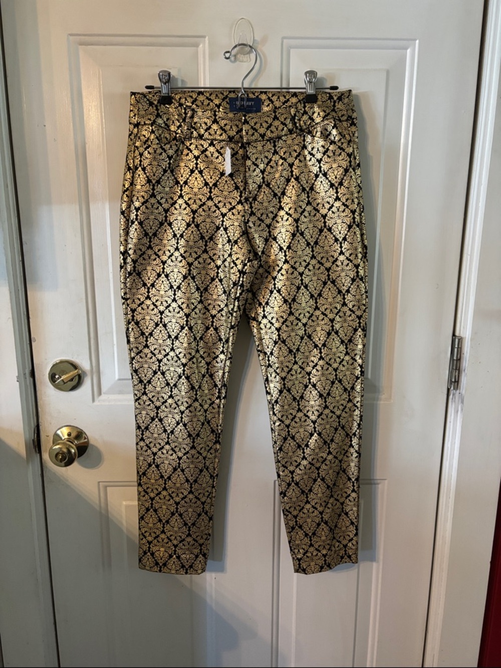 Old Navy Black and Gold Brocade Skinny Pants